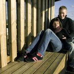 Stel op houten bank